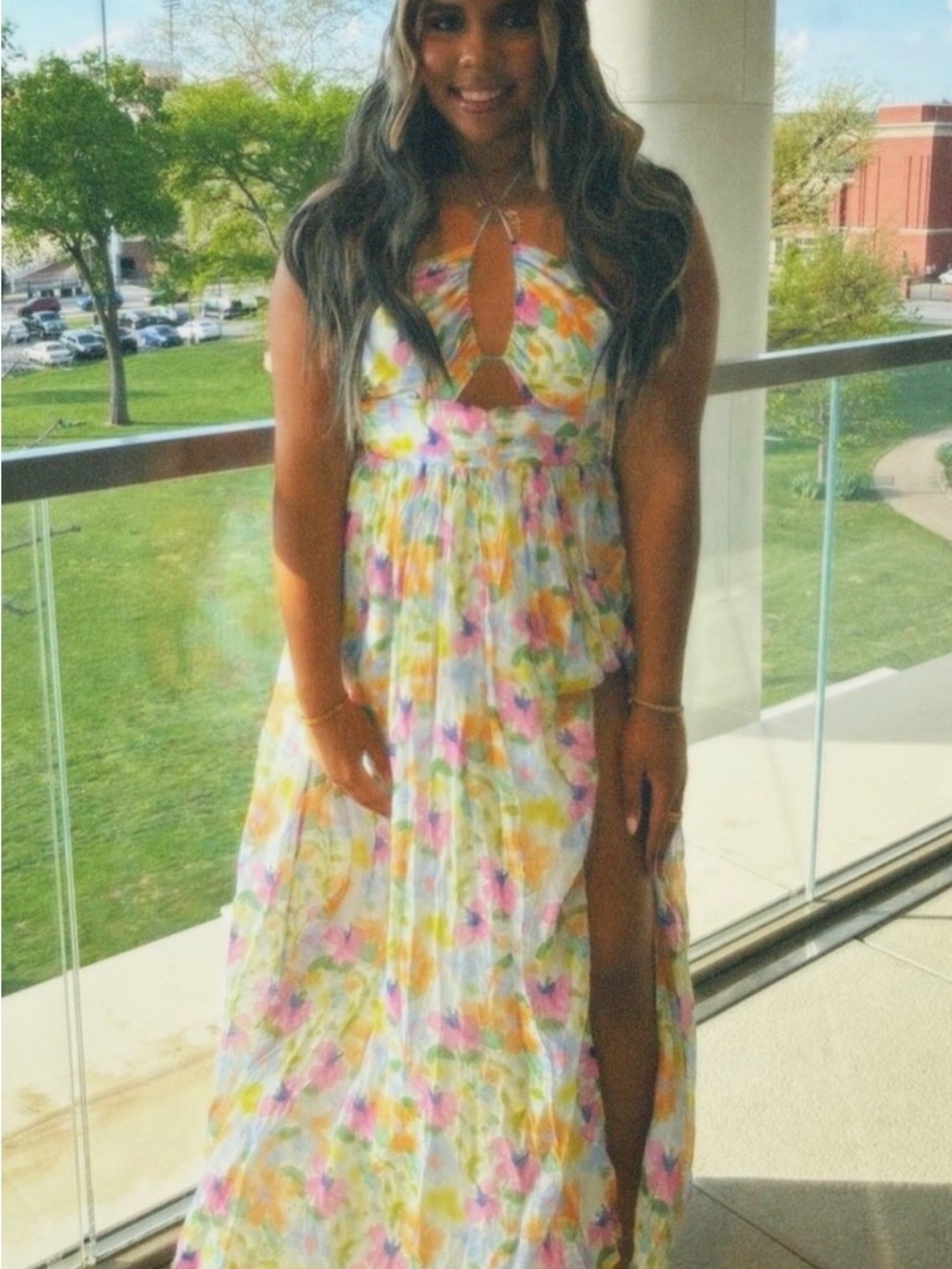 Hello Molly Pastel Floral Cutout Maxi Dress - Multi